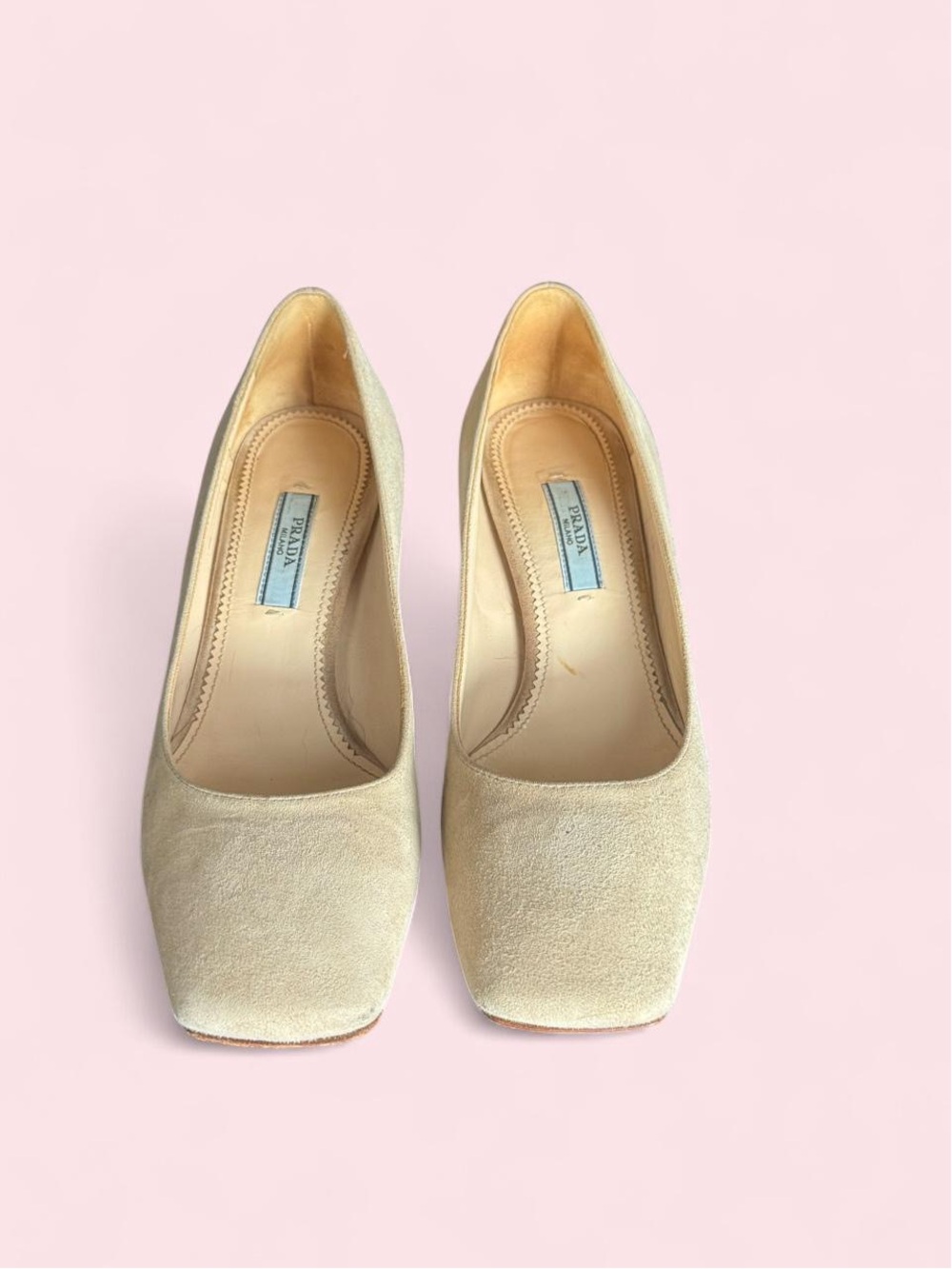 Prada Cream Suede Square-Toe Pumps